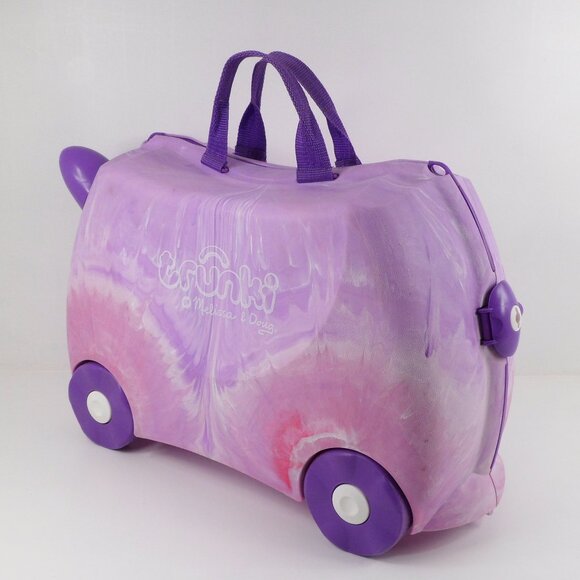 Trunki Kids' Ride On Suitcase Swirl Tie Dye Purple Pink Travel Case Luggage - Picture 3 of 12